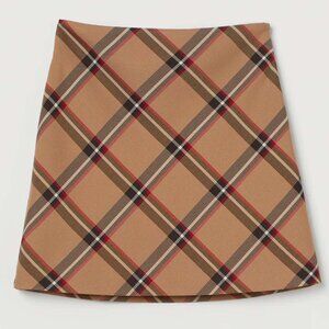 H&M - A-Line Skirt - High Waist Mini - Beige Plaid